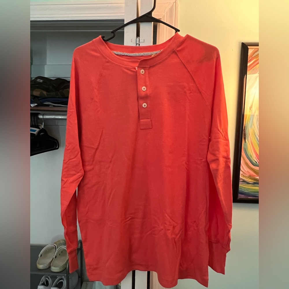 The Normal Brand Men's Long Sleeve Henley in Coral/Red